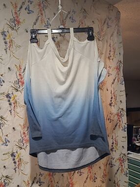Tobi White-to-Blue Ombre Cold-Shoulder Tank